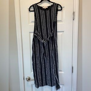 Loft Black Striped Midi Dress